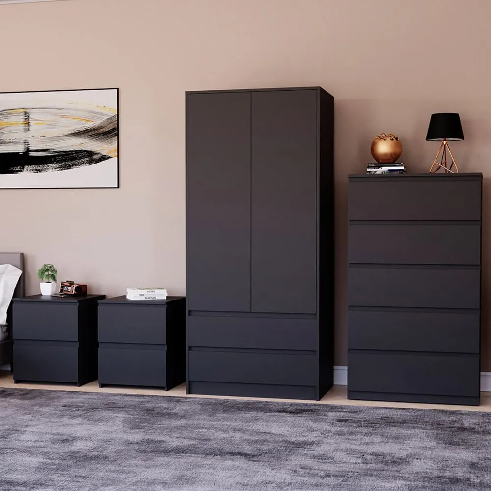 4 Piece Bedroom Furniture Set with Storage - Black