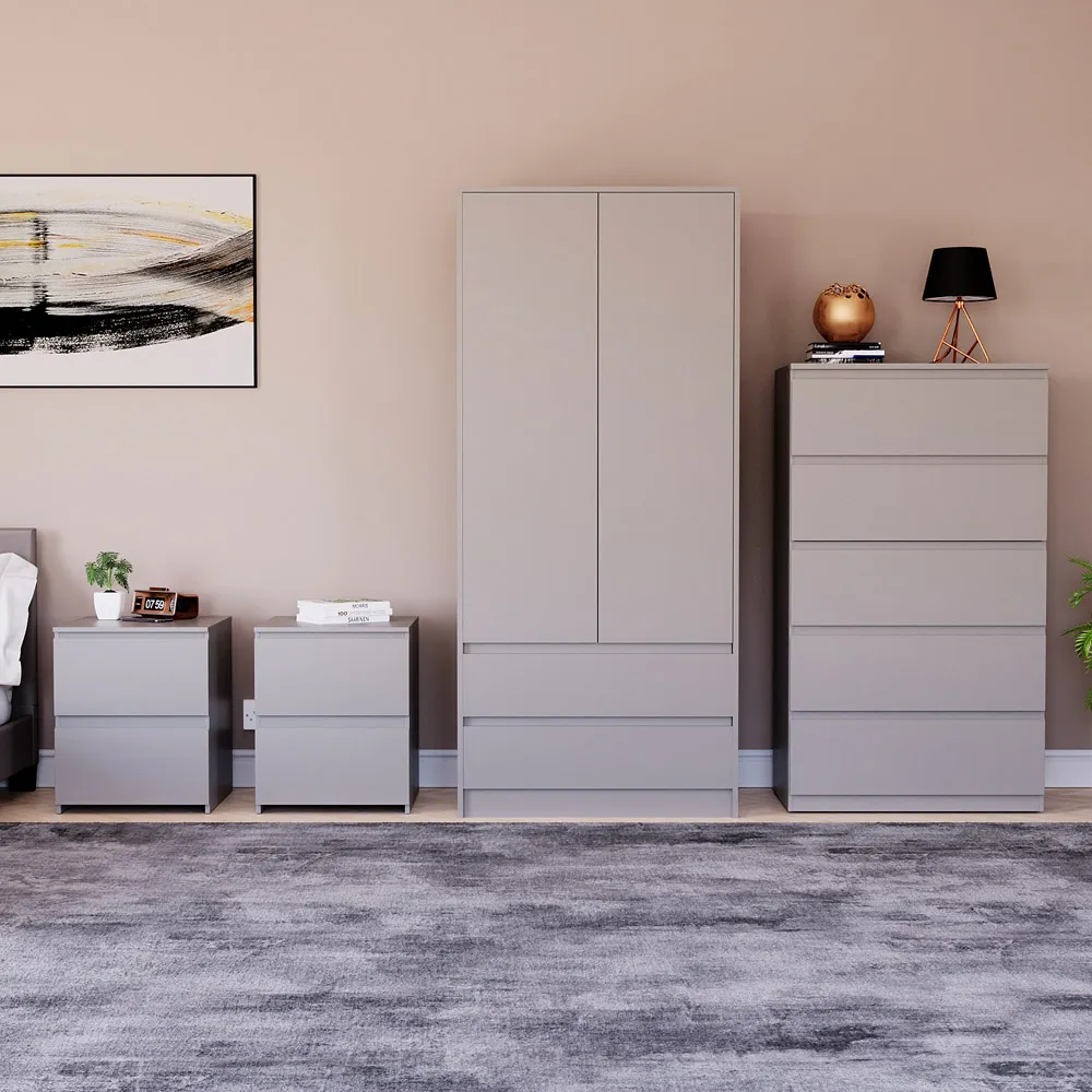 4 Piece Bedroom Furniture Set with Storage - Grey