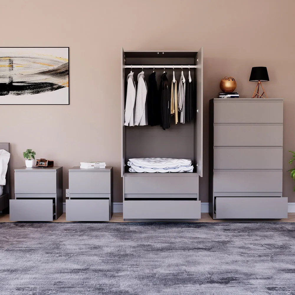 4 Piece Bedroom Furniture Set with Storage - Grey