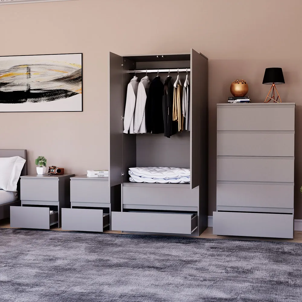 4 Piece Bedroom Furniture Set with Storage - Grey