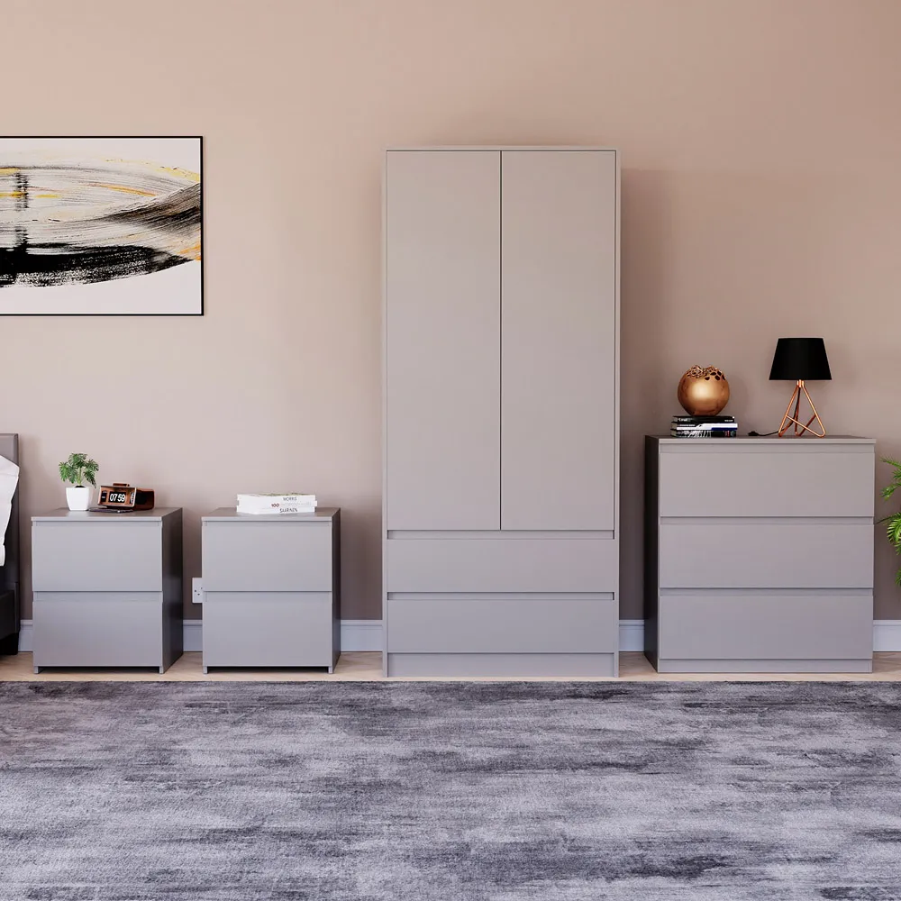 4 Piece Bedroom Furniture Set with Storage - Grey