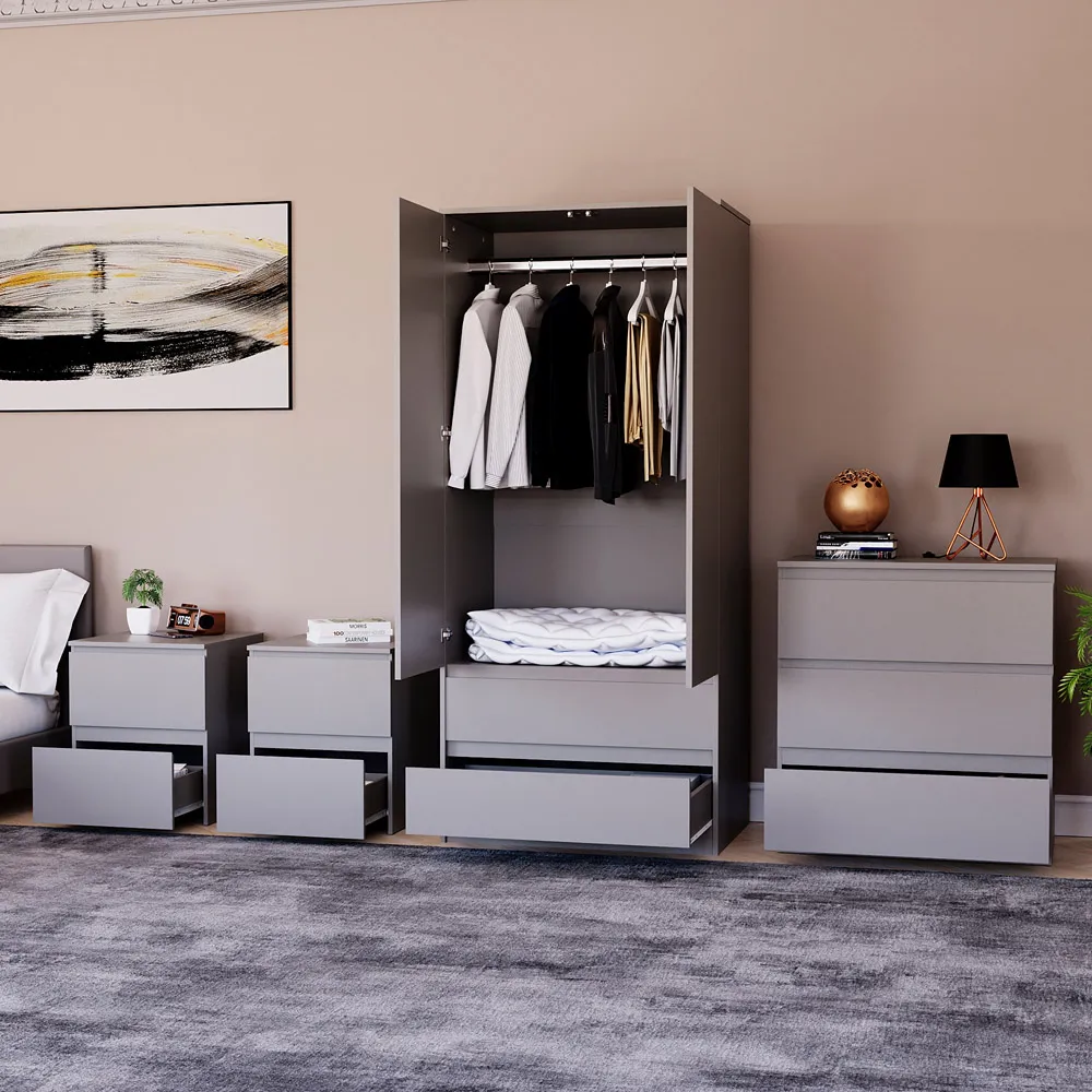 4 Piece Bedroom Furniture Set with Storage - Grey