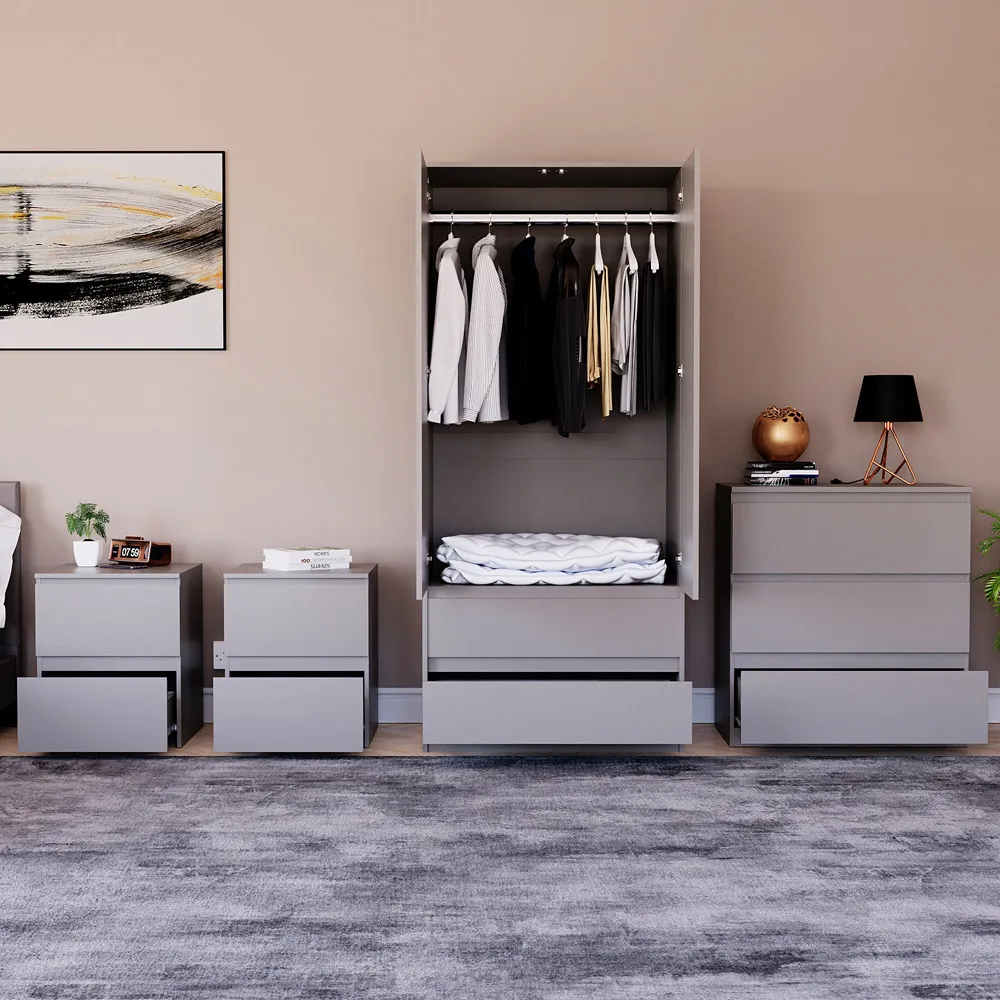 4 Piece Bedroom Furniture Set with Storage - Grey