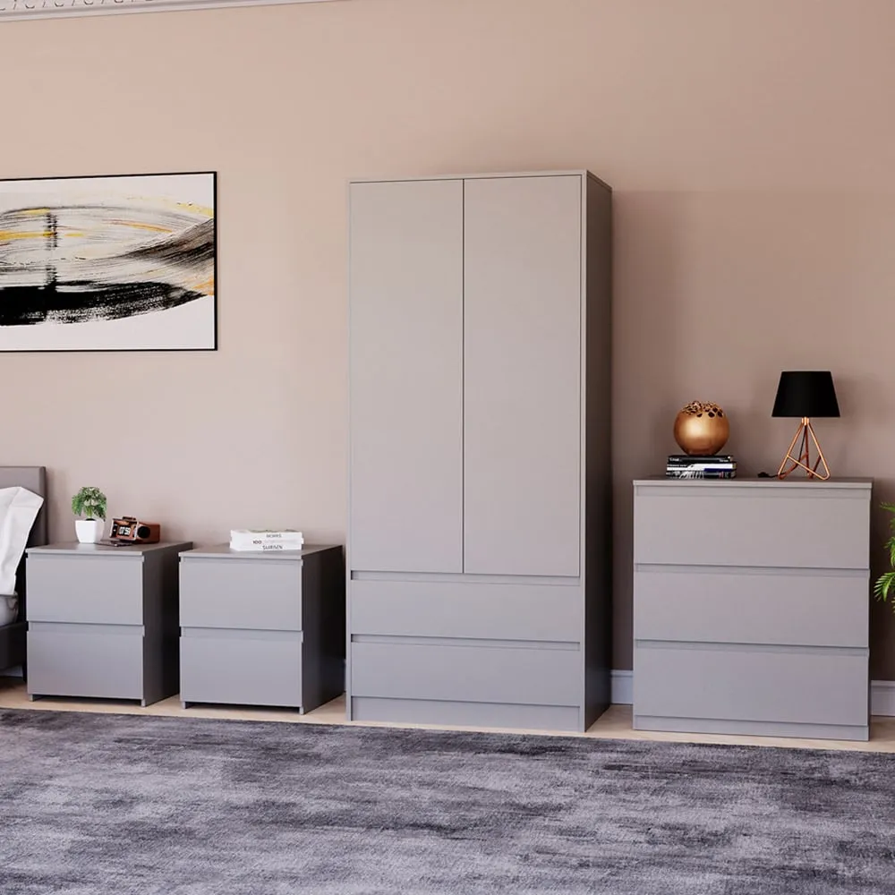 4 Piece Bedroom Furniture Set with Storage - Grey image