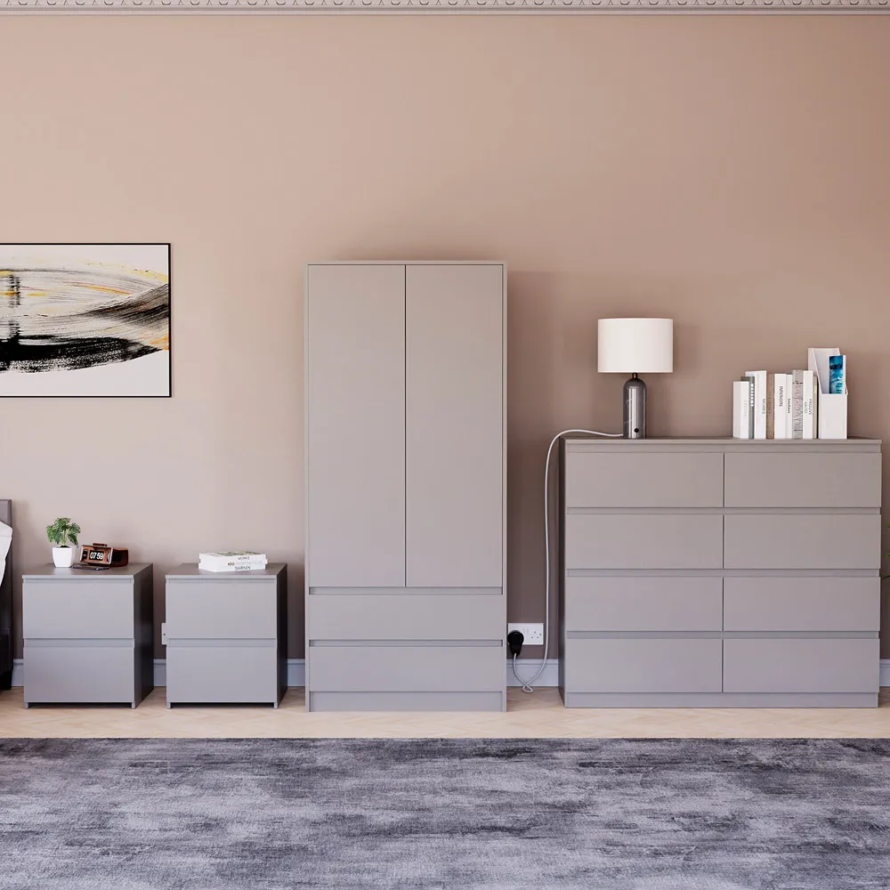 4 Piece Bedroom Furniture Set with Storage - Grey