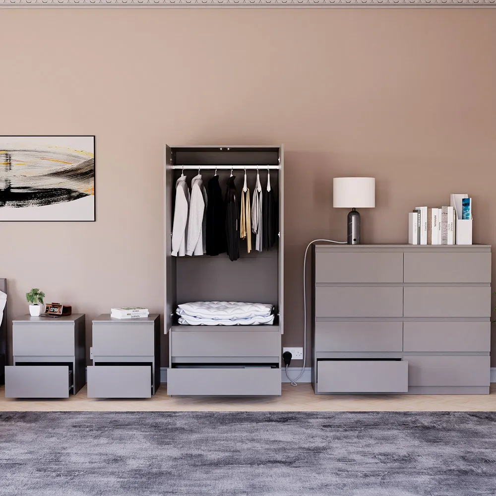 4 Piece Bedroom Furniture Set with Storage - Grey