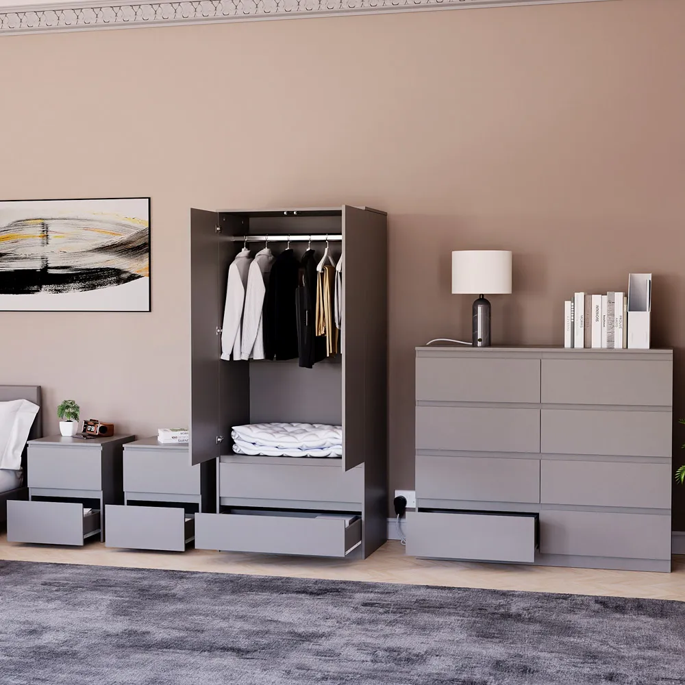 4 Piece Bedroom Furniture Set with Storage - Grey