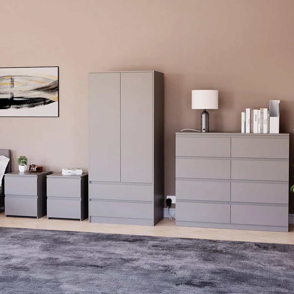 4 Piece Bedroom Furniture Set with Storage - Grey