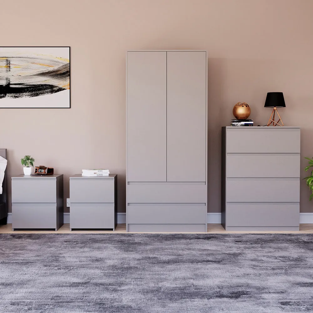 4 Piece Bedroom Furniture Set with Storage - Grey