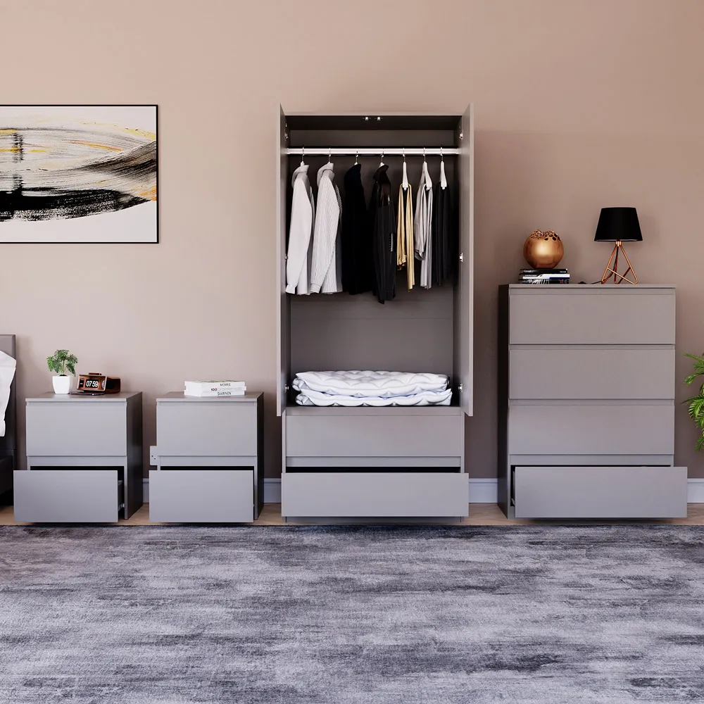 4 Piece Bedroom Furniture Set with Storage - Grey