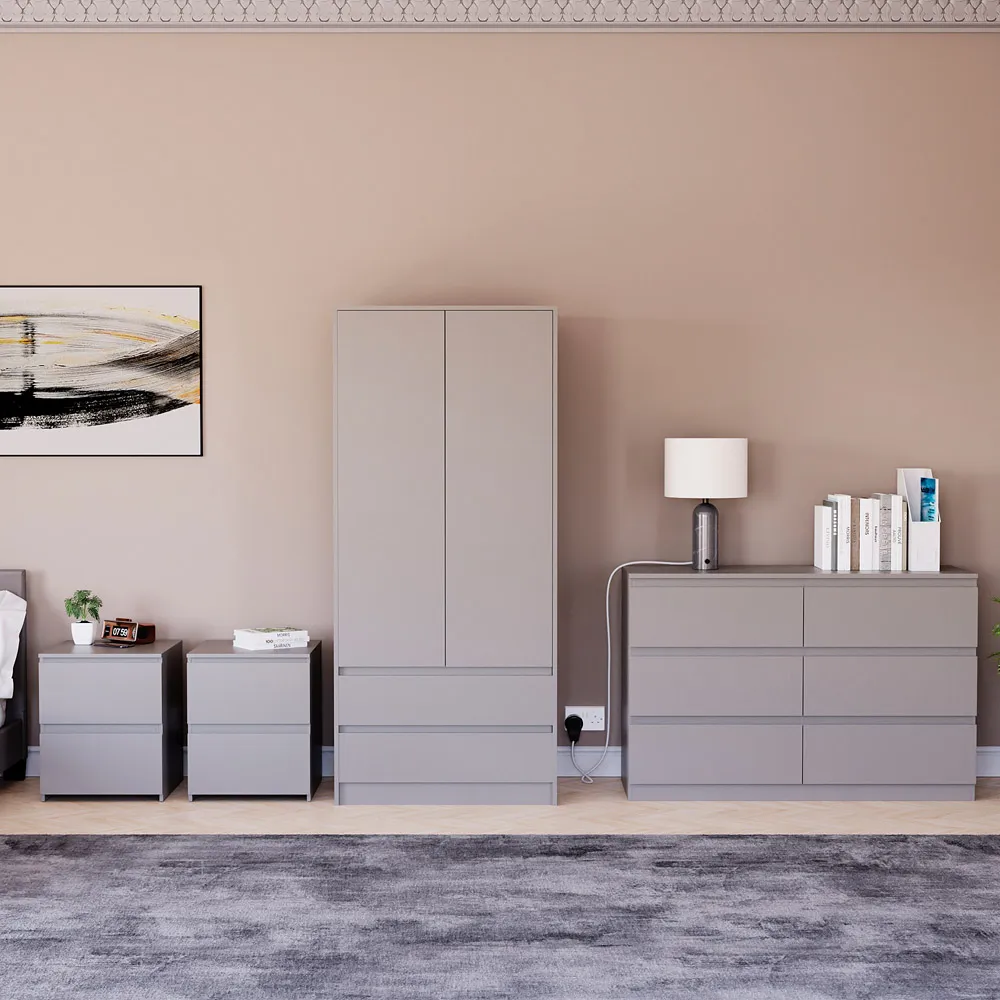 4 Piece Bedroom Furniture Set with Storage - Grey