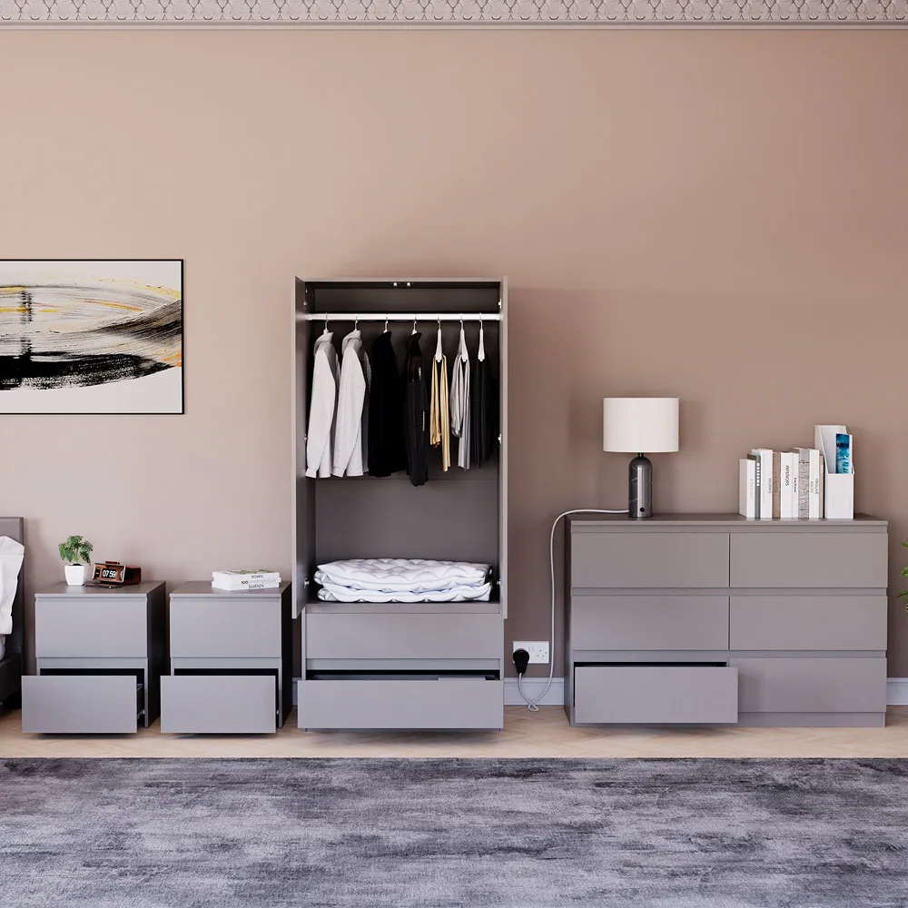 4 Piece Bedroom Furniture Set with Storage - Grey