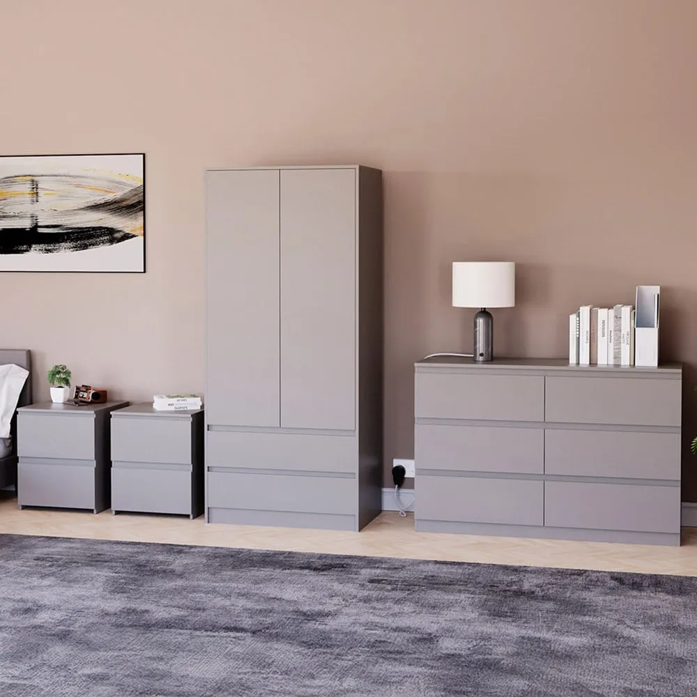 4 Piece Bedroom Furniture Set with Storage - Grey