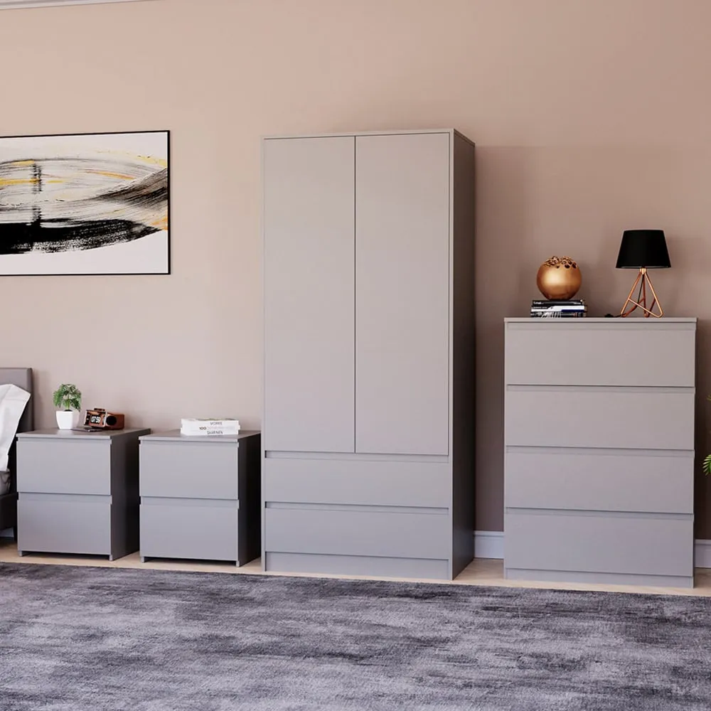 4 Piece Bedroom Furniture Set with Storage - Grey