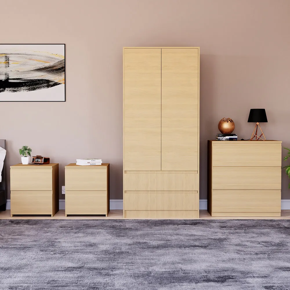 4 Piece Bedroom Furniture Set with Storage - Pine