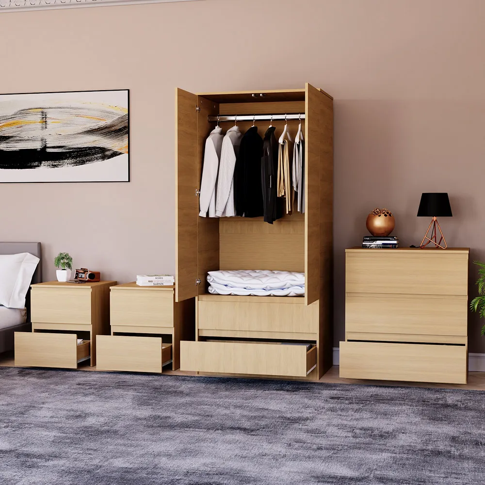 4 Piece Bedroom Furniture Set with Storage - Pine