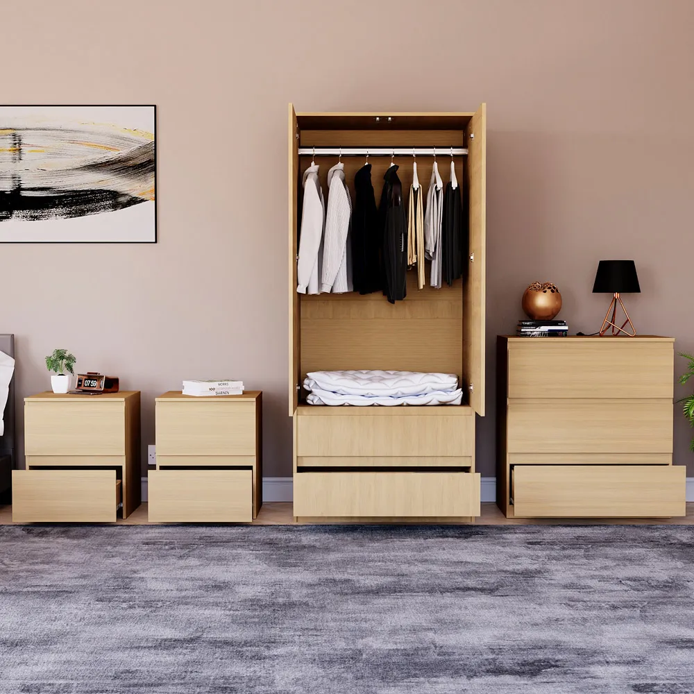 4 Piece Bedroom Furniture Set with Storage - Pine