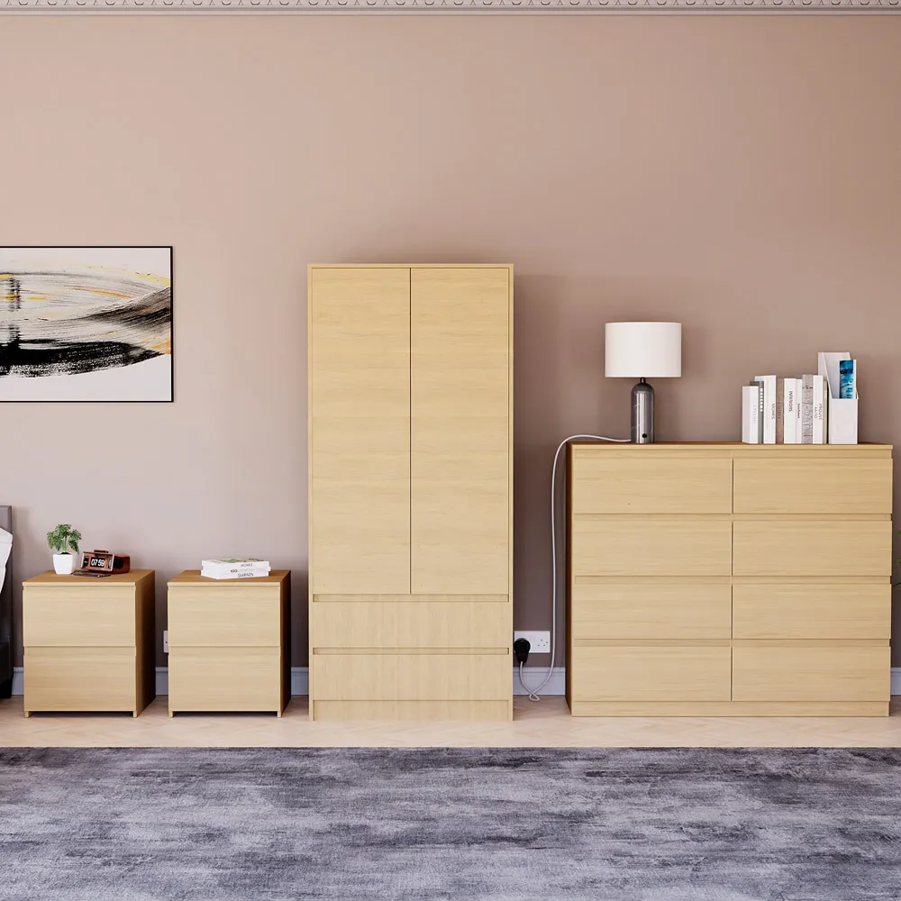 4 Piece Bedroom Furniture Set with Storage - Pine