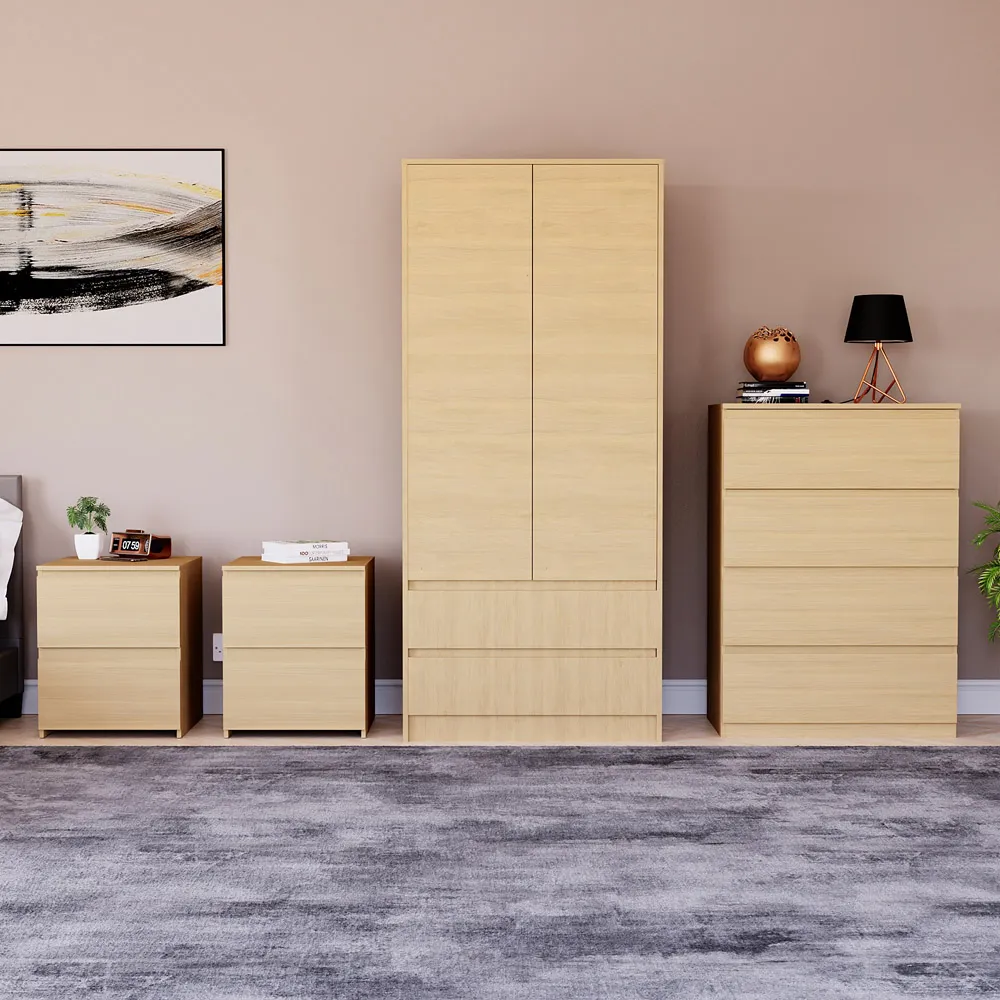 4 Piece Bedroom Furniture Set with Storage - Pine