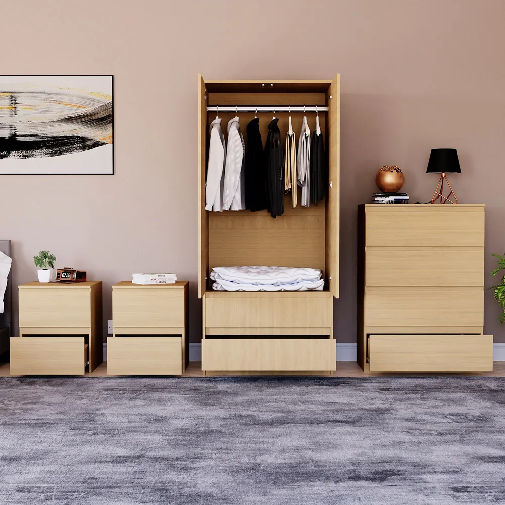 4 Piece Bedroom Furniture Set with Storage - Pine