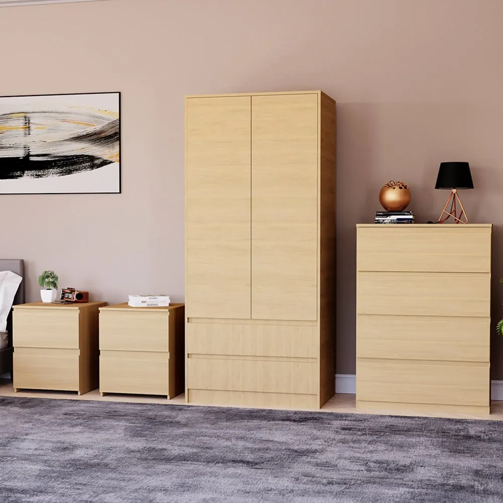 4 Piece Bedroom Furniture Set with Storage - Pine