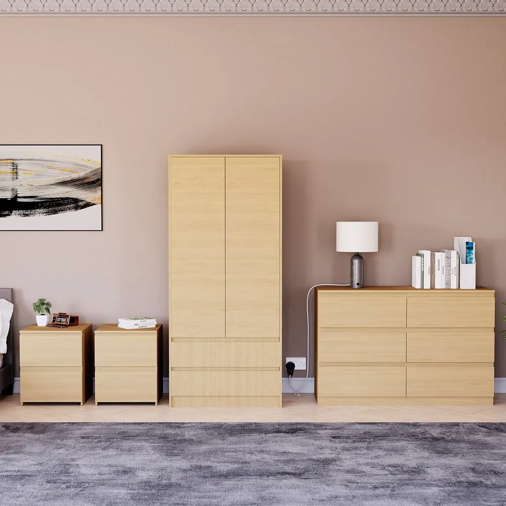 4 Piece Bedroom Furniture Set with Storage - Pine