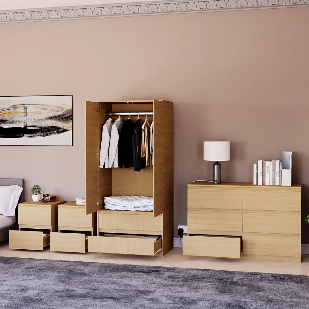 4 Piece Bedroom Furniture Set with Storage - Pine