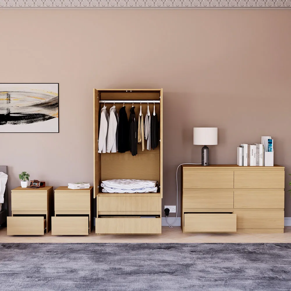 4 Piece Bedroom Furniture Set with Storage - Pine