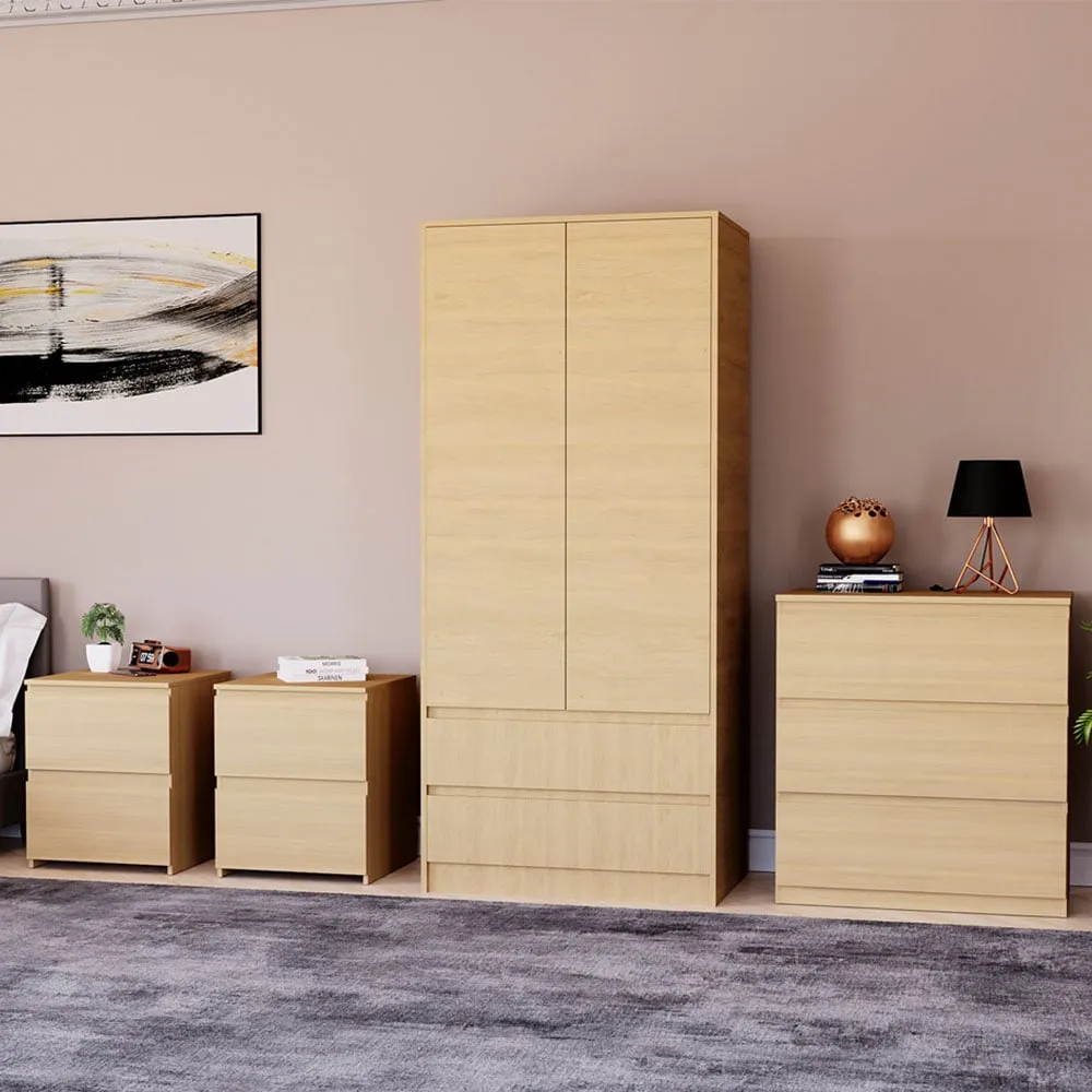 4 Piece Bedroom Furniture Set with Storage - Pine
