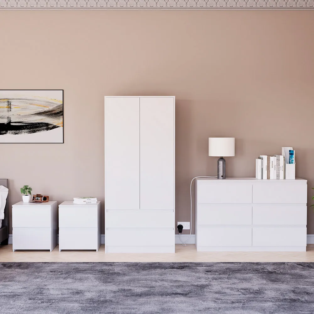 4 Piece Bedroom Furniture Set with Storage - White