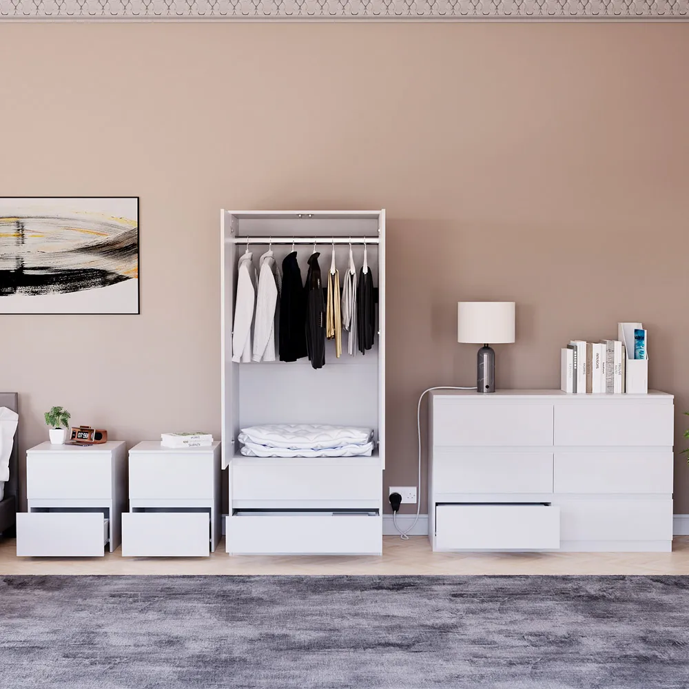 4 Piece Bedroom Furniture Set with Storage - White