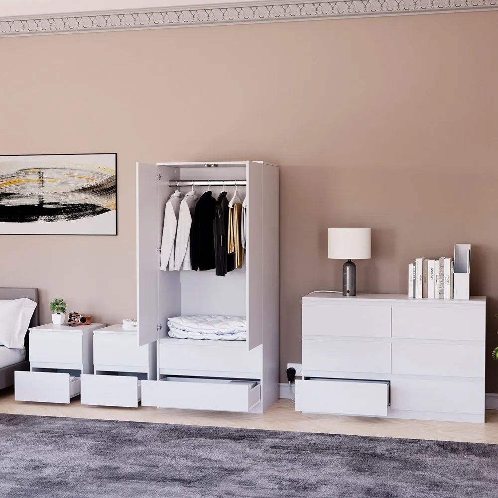 4 Piece Bedroom Furniture Set with Storage - White