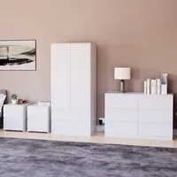 4 Piece Bedroom Furniture Set with Storage - White