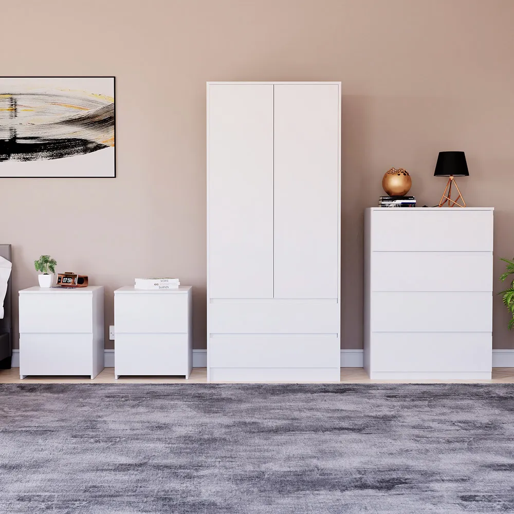 4 Piece Bedroom Furniture Set with Storage - White