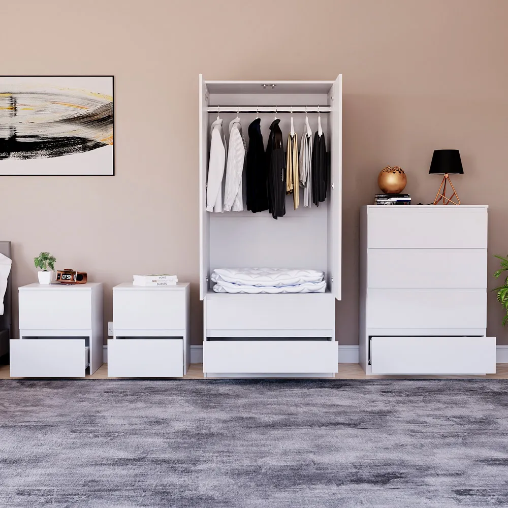 4 Piece Bedroom Furniture Set with Storage - White