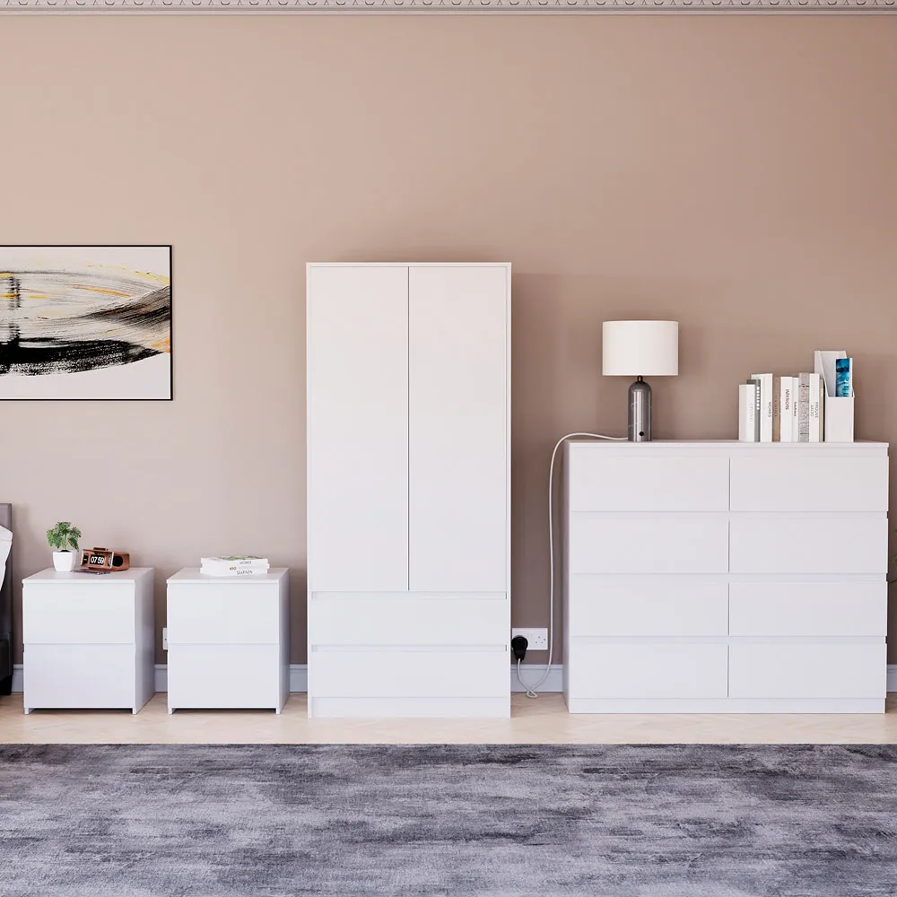 4 Piece Bedroom Furniture Set with Storage - White