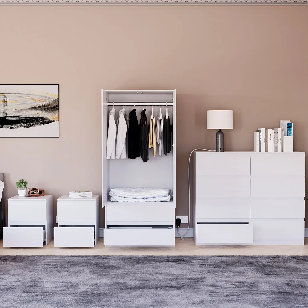 4 Piece Bedroom Furniture Set with Storage - White