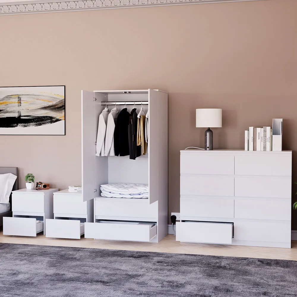 4 Piece Bedroom Furniture Set with Storage - White