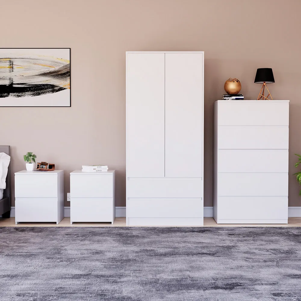 4 Piece Bedroom Furniture Set with Storage - White