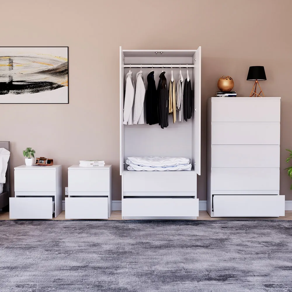 4 Piece Bedroom Furniture Set with Storage - White