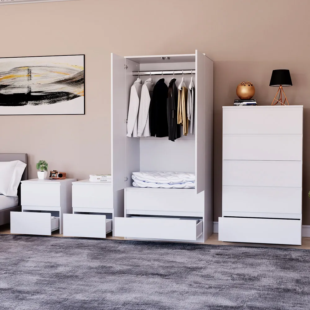 4 Piece Bedroom Furniture Set with Storage - White