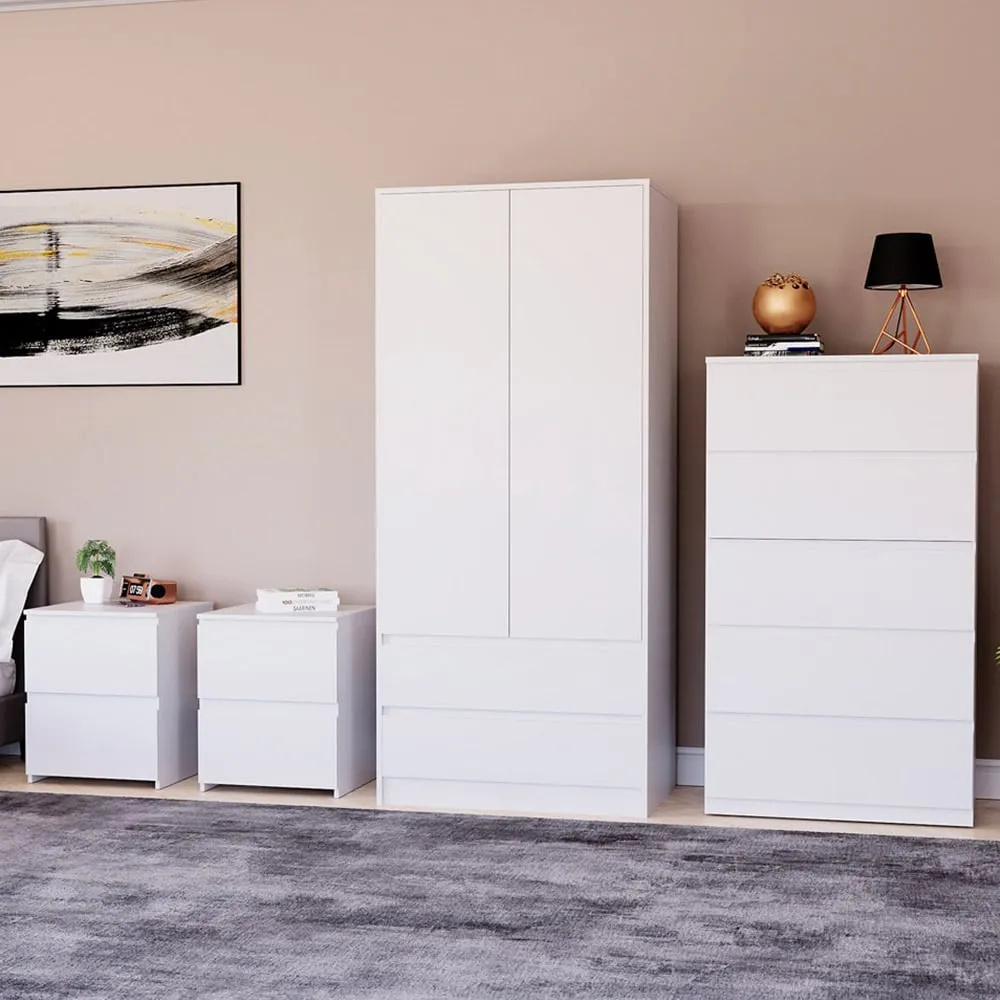 4 Piece Bedroom Furniture Set with Storage - White