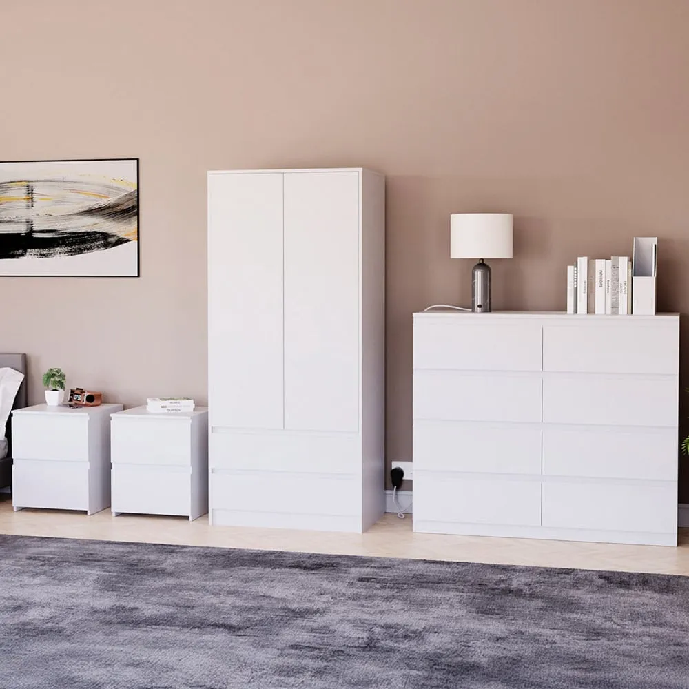 4 Piece Bedroom Furniture Set with Storage - White