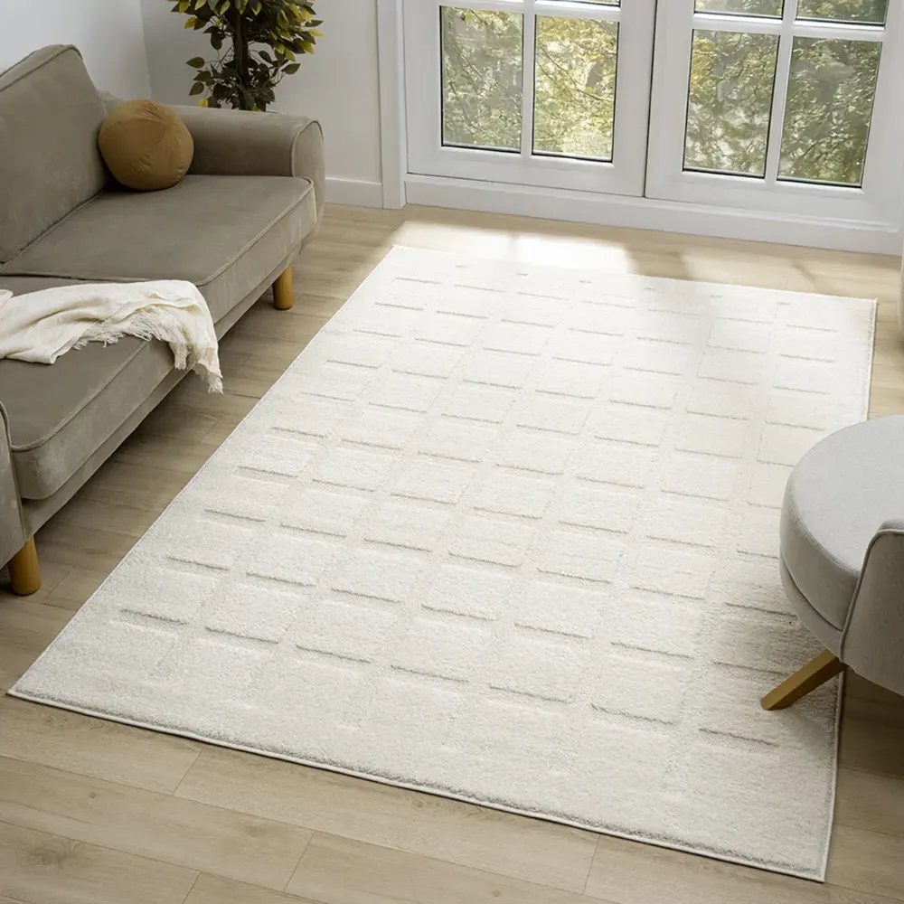 Aya Embossed Cube Area Rug - Cream