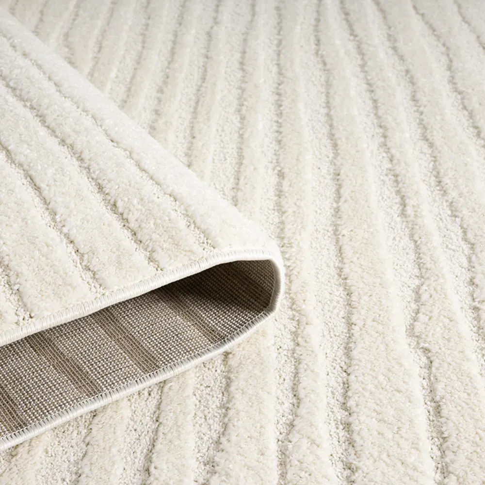 Aya Embossed Lines Area Rug - Cream