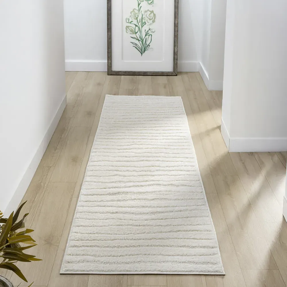 Aya Embossed Lines Area Rug - Cream