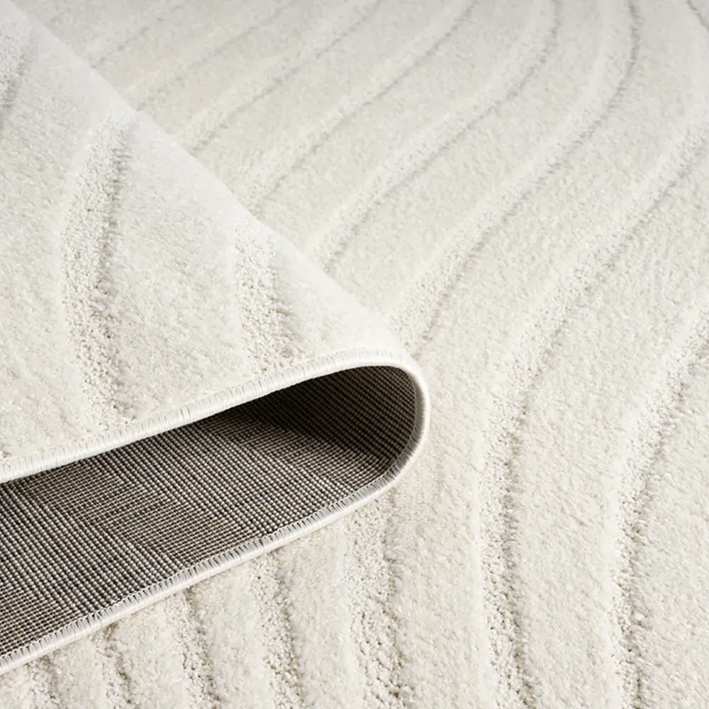 Aya Embossed Waves Area Rug - Cream