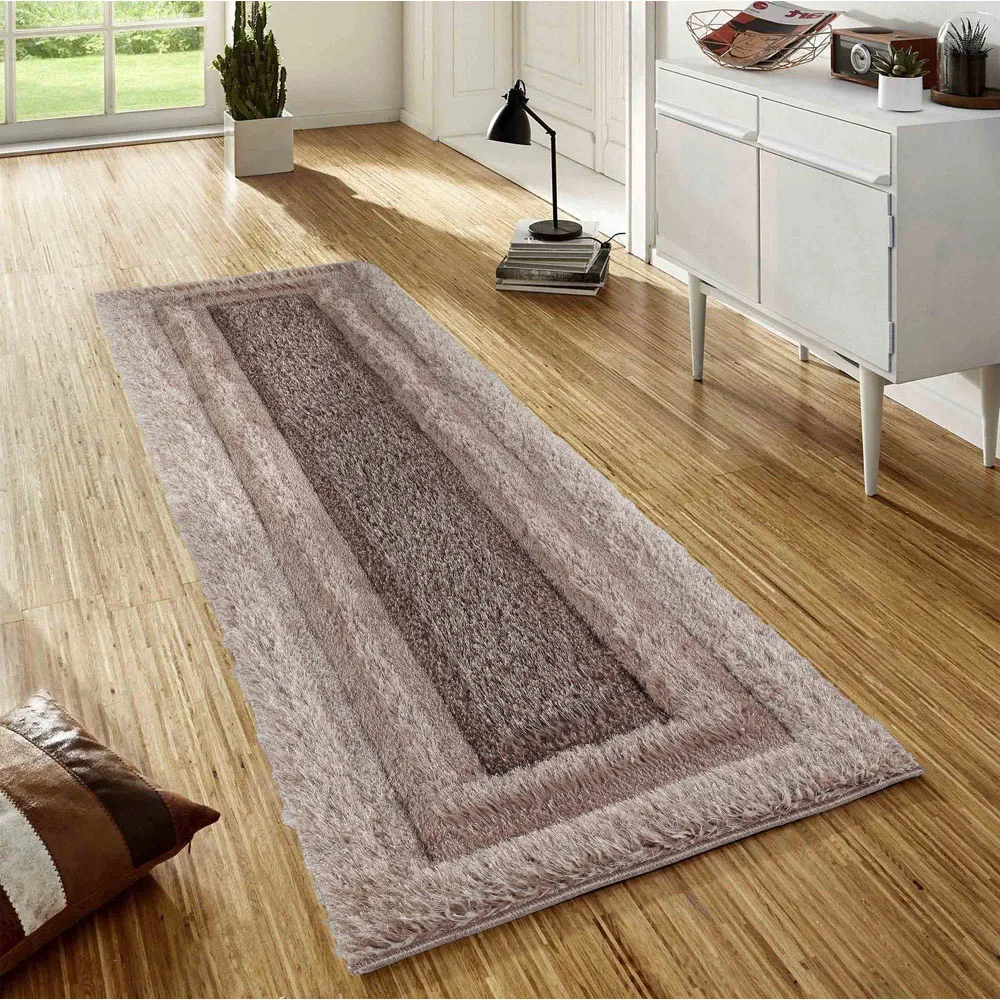 Bordered Shimmer Shaggy Area Rug - Bronze, Polyester