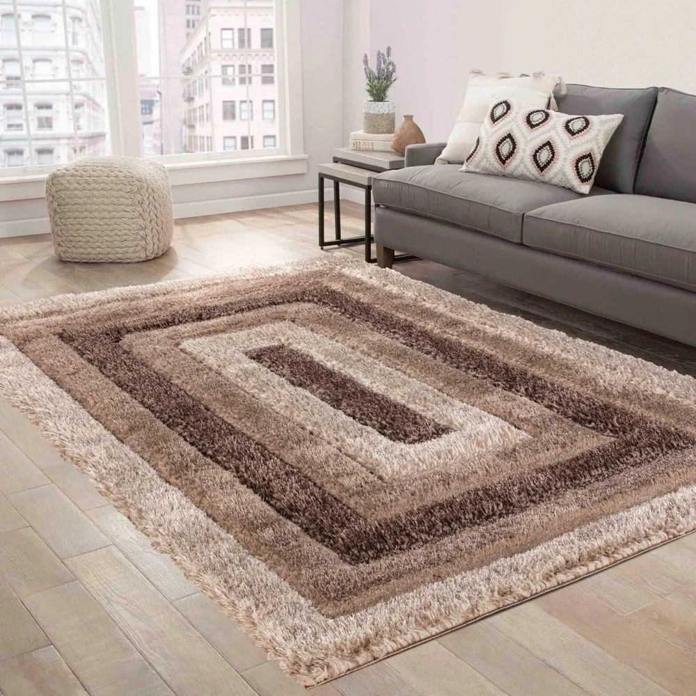 Bordered Shimmer Shaggy Area Rug - Bronze, Polyester