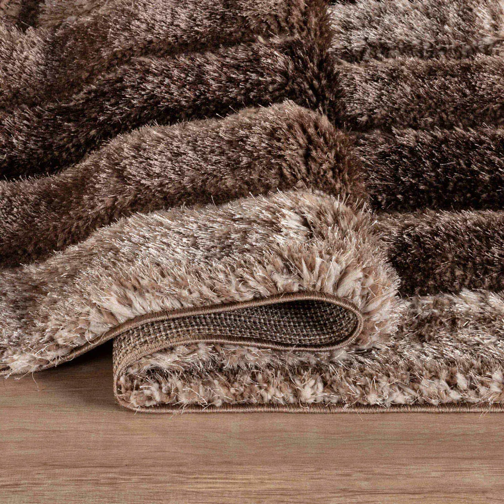 Bordered Shimmer Shaggy Area Rug - Bronze, Polyester